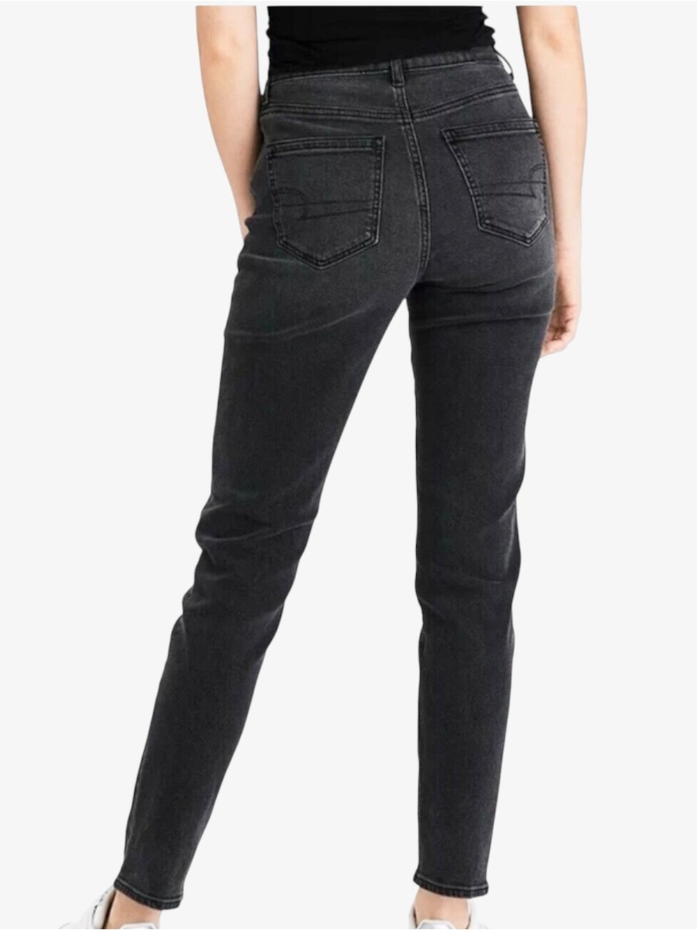 AE Black Stretch Mom Jeans Size 0 American Eagle Tapered High Rise Ankle Baggy